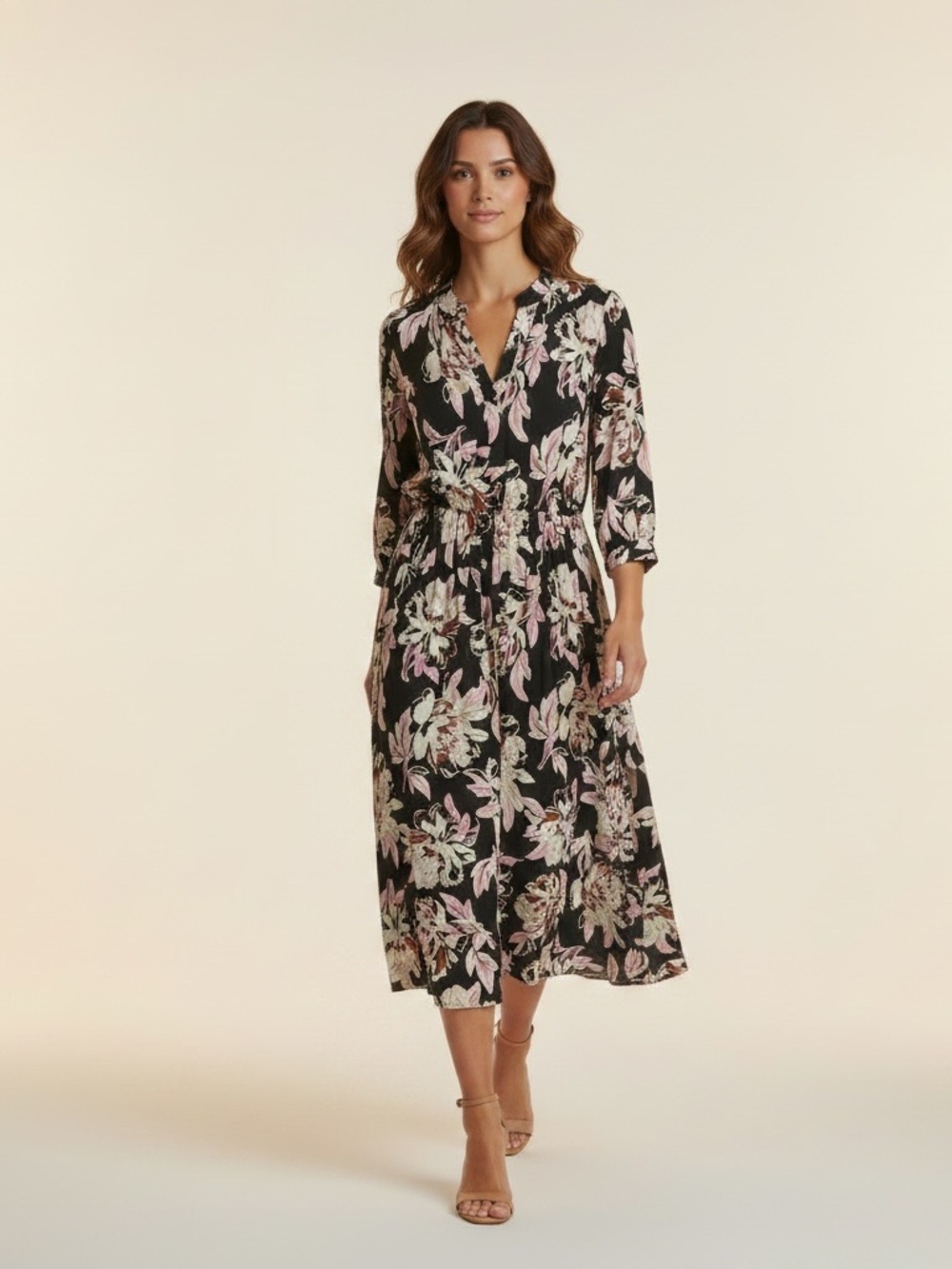 SAND COPENHAGEN Black Midi Dress Pink Floral Print Garden lParty 40 M L 8 Boho